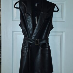 Tahari Sleek Black Vest with Belt